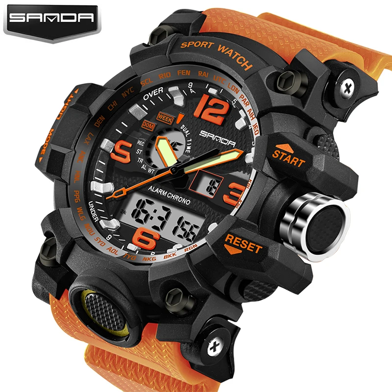 

SANDA Watches Men Analog Quartz Digital Watch Waterproof Sports Watches for Men Silicone LED Electronic Watch Relogio Masculino