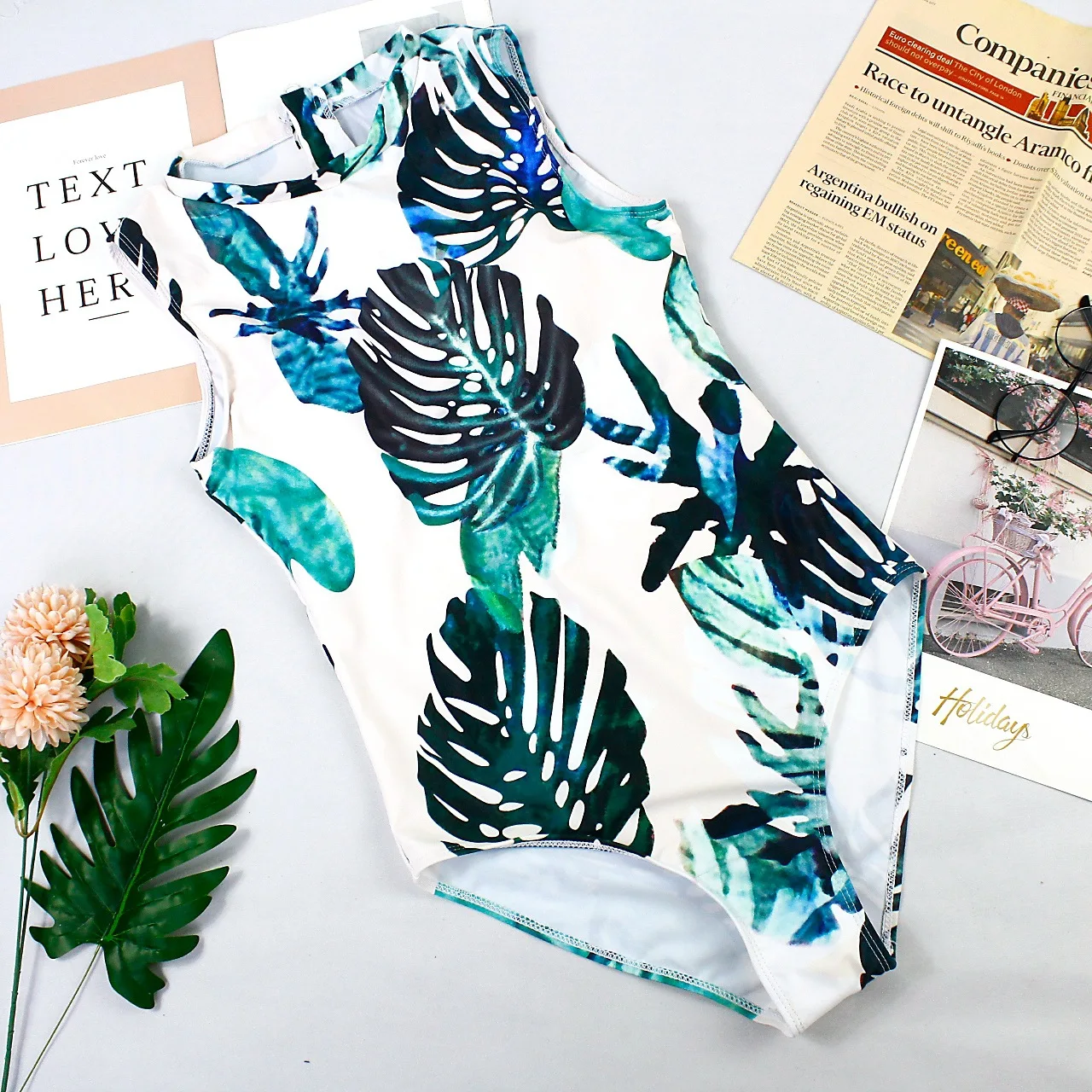 2019 Новый женский цельный купальник с принтом листьев сексуальные женские