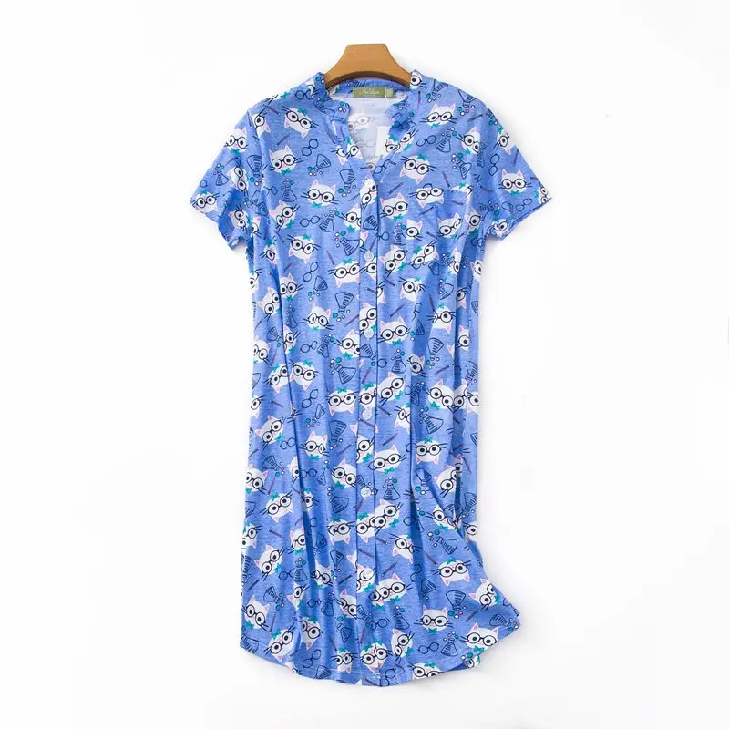 Женская Повседневная Ночная рубашка из 100% хлопка с коротким рукавом и v образным