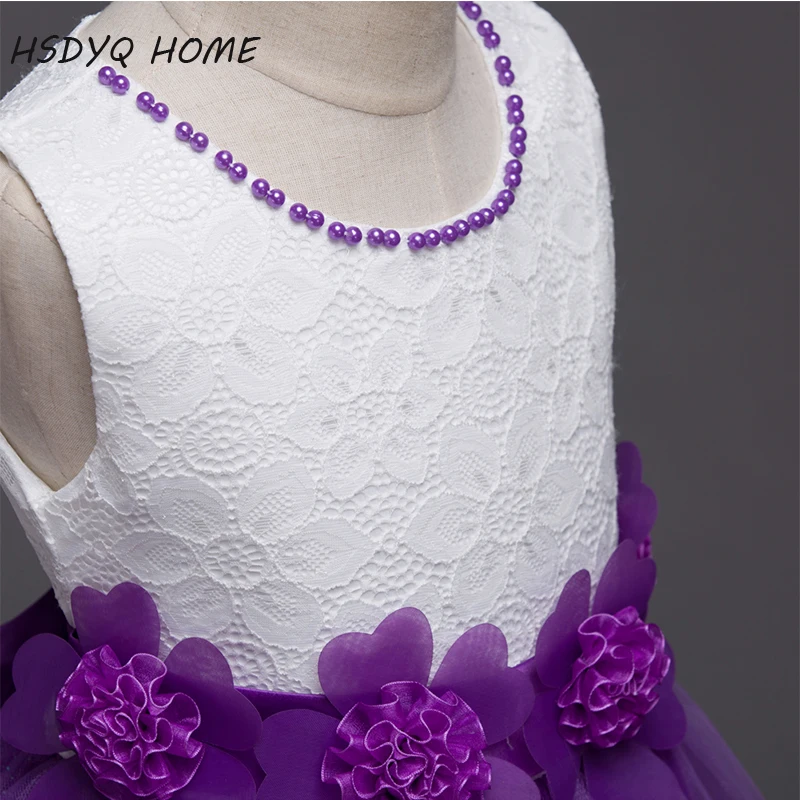 Платье детское ТРАПЕЦИЕВИДНОЕ с 3D цветами и фиолетовыми аппликациями | Свадьбы