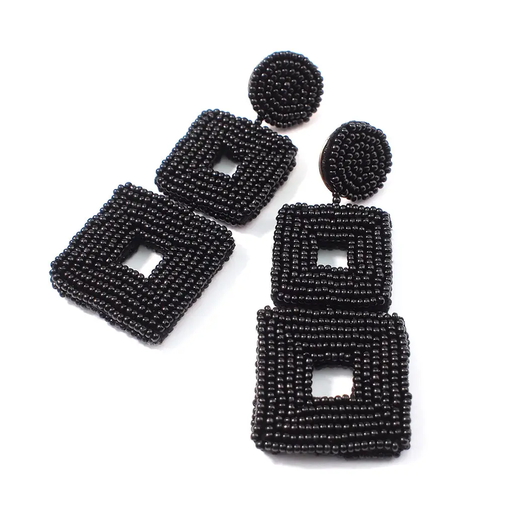 MANILAI Square Handmade Beads Drop Earrings For Women Jewelry Geometric Dangle Earrings Statement Big Bead Pendant Wedding