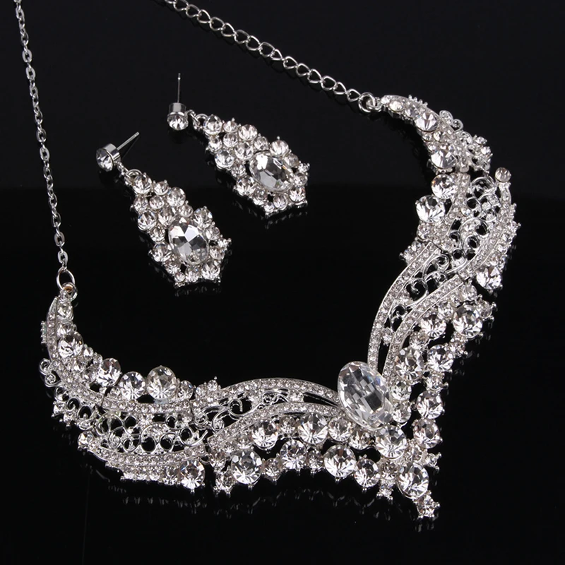 1 Set Crystal Drop Necklace Earrings Fashion Opal Blue Small Flowers Jewelry Wedding Party | Украшения и аксессуары