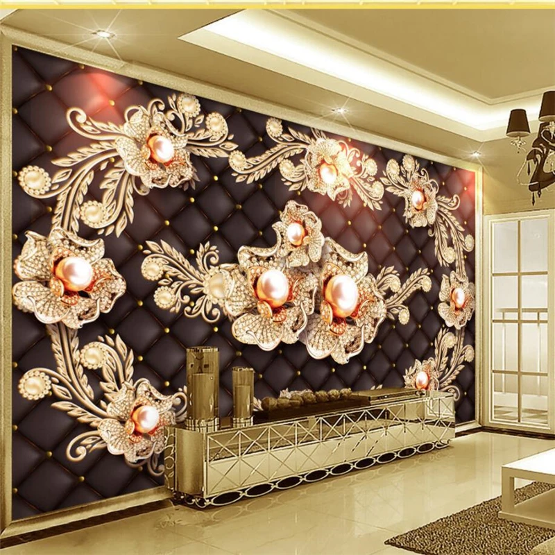 

beibehang Wallpaper mural custom living room bedroom European classical jewelry diamond pearl flower mural background decoration