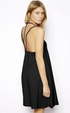 Европейский Черный и Красный Спагетти Ремень Dress Женщины Твердые Рукавов Мини