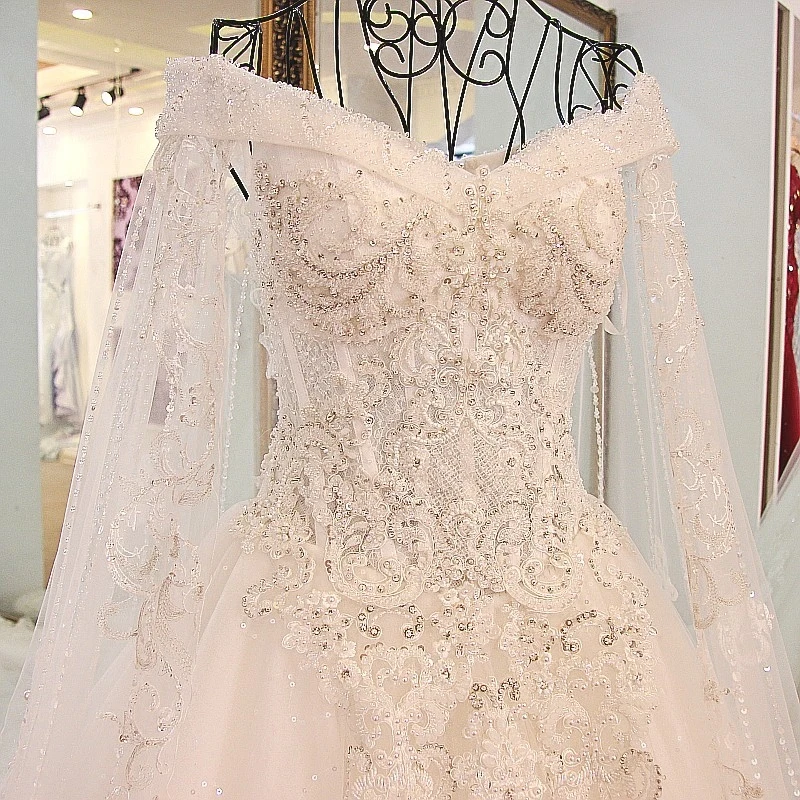 LS45880 Королевское свадебное платье с длинной накидкой кружевное милое бальное