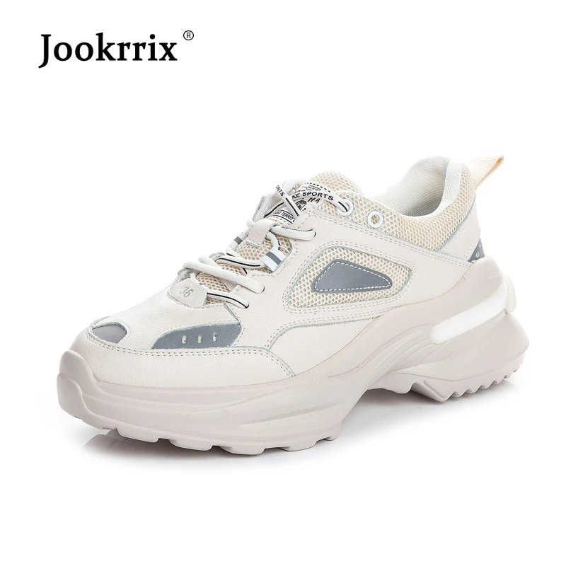 Jookrrix/Белая обувь; женские кроссовки на платформе; zapatos de mujer; коллекция года; сезон весна; натуральная кожа; chaussures femme; Женская обувь в стиле пэчворк