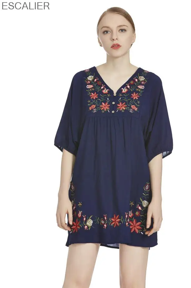 ESCALIER 2016 Женская винтажная Этническая Цветочная вышивка блузка свободная