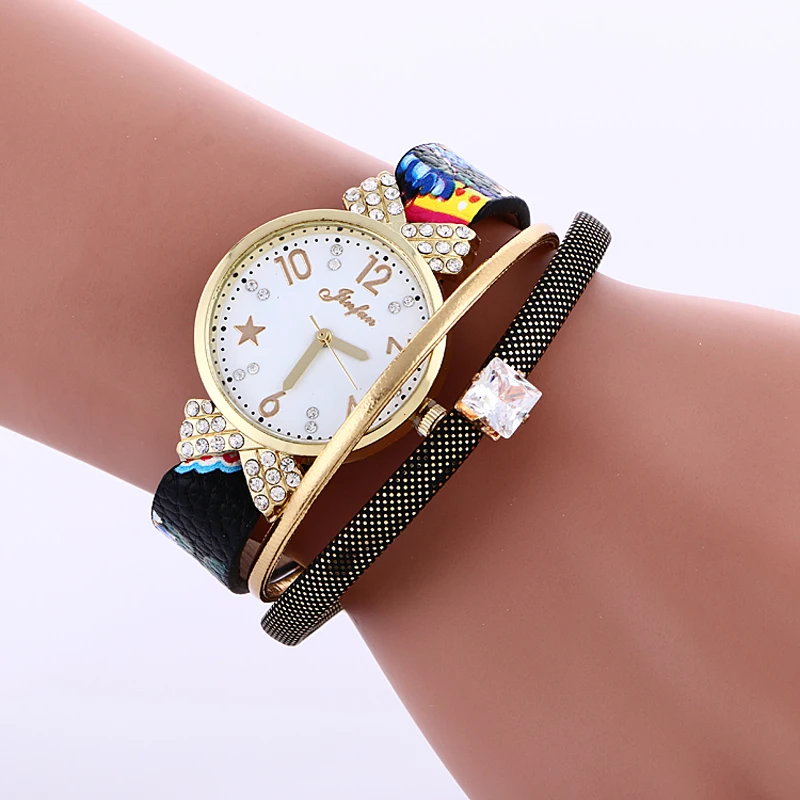 Новый Модный Бренд Кварцевые Часы Женщины Браслет Смотреть Красочные Кожа