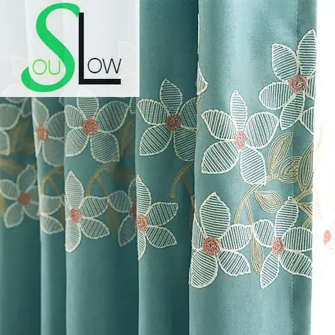 Пасторальная штора с вышивкой Slow Soul зеленые вишневые шторы цветочным рисунком