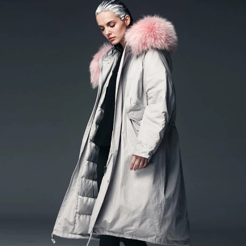 Большой натуральный мех енота 2018 Новая высококачественная зимняя куртка женская