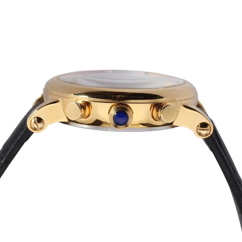 Stainless Steel Case Gold Color Bezel Genuine Leather Month Day Week Function relogio automatico masculino watch /FSG9407M3G2 | Наручные
