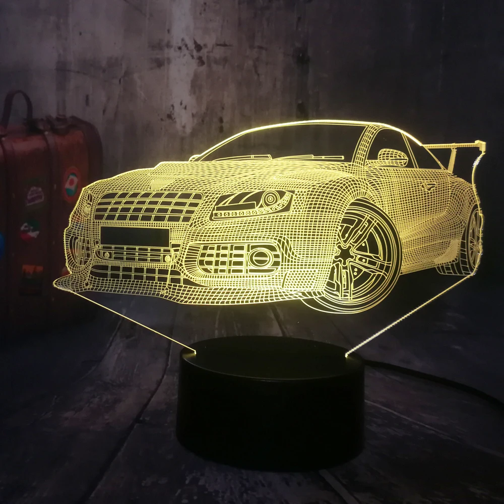 Необычная классная современный автомобильный ночной Светильник 3D светодиодный USB RGB светодиодные настольные лампы домашний декор Дисплей лампы для мальчиков, подарок на день рождения, рождественский подарок