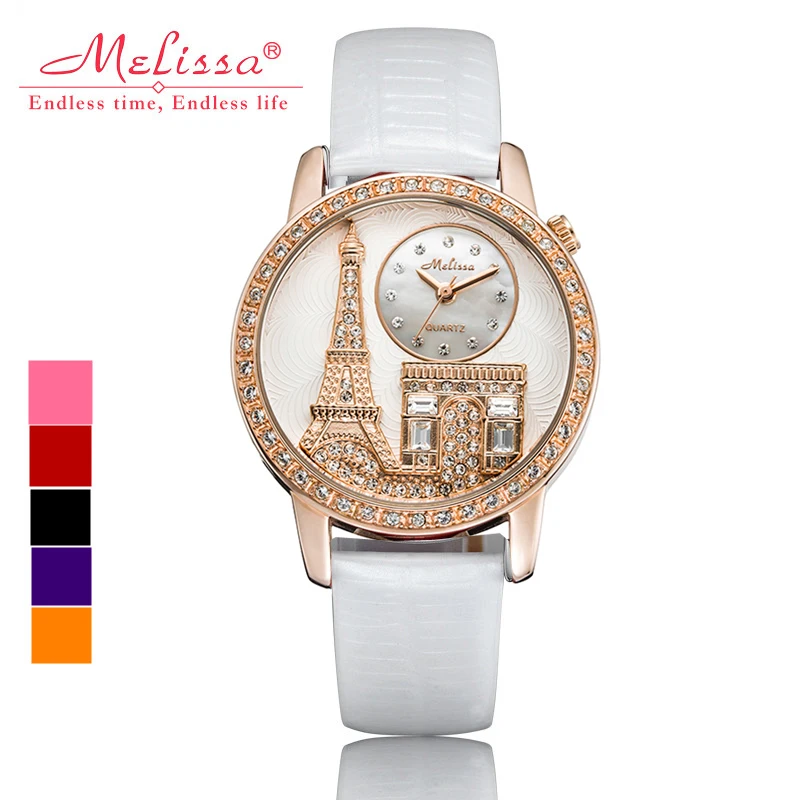 Melissa Lady Women's Watch Japan Quartz Hours Fashion Bracelet Leather Luxury Rhinestones Birthday gift Eiffel Tower Triumphal | Наручные
