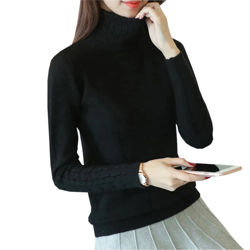 2018 New Autumn winter Women Knitted Sweaters Pullovers Turtleneck Long Sleeve Solid Color Slim Elastic Sweater RE0776 | Женская одежда