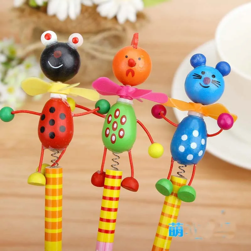 Новый 12 шт./лот деревянный Животные каваи студенты карандаш с Shakable головы детей