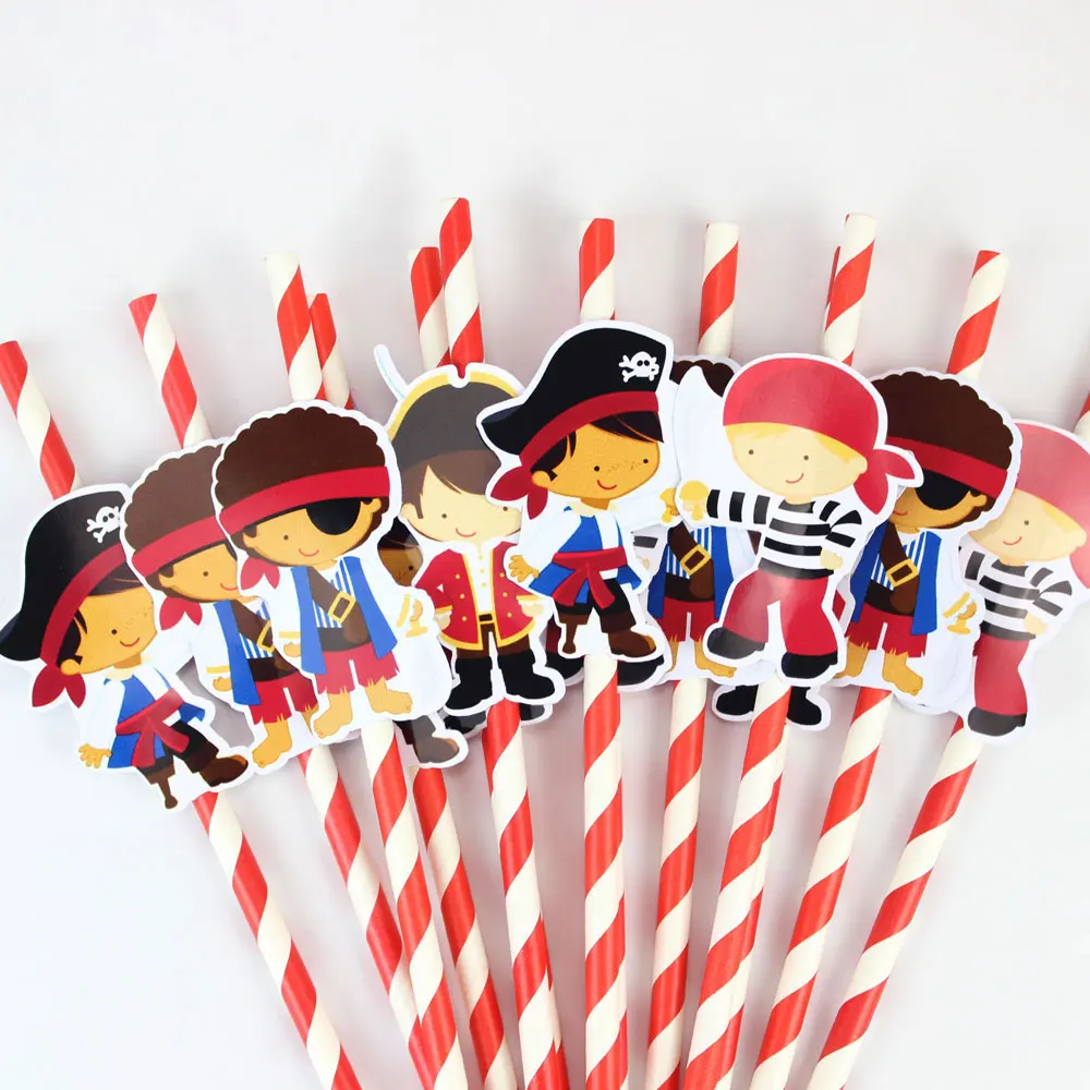 Фото Pirate Straw 20PCS Paper Straws Birthday Party Festive Supplies Decoration Paper Drinking Straws Pirate Character Straws №2