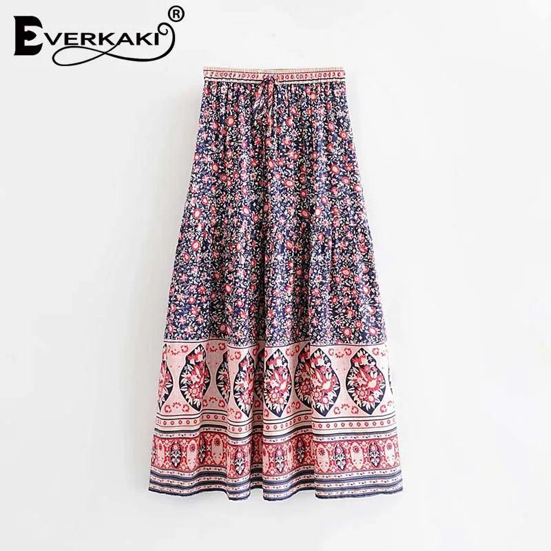 Everkaki цыганские Длинные юбки с принтом женские Boho пояса высокой талией длинные