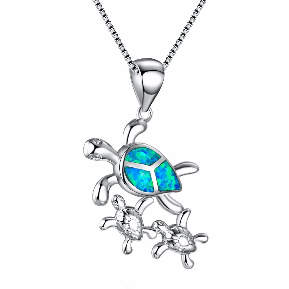 Blue Fire Opal Necklaces Animal Jewelry Fashion Running Turtles Charm Pendant Necklaces