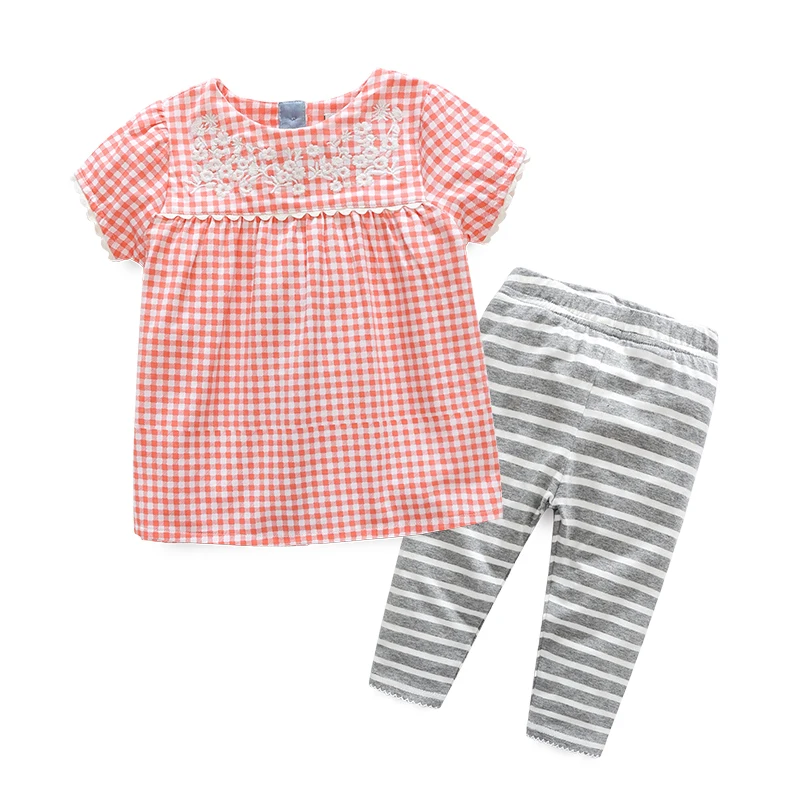 Новый Милый Летний костюм для маленьких девочек оранжевая футболка + серые