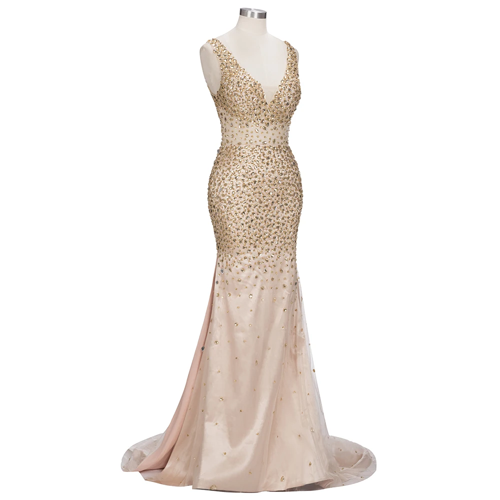 Женское вечернее платье без рукавов длинное с глубоким V-образным вырезом и