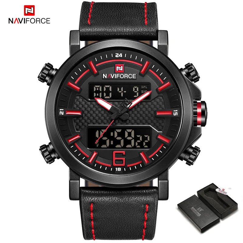 Red-Box NAVIFORCE Лидирующий бренд Мужская Мода цифровой кварцевые наручные часы Открытый Военные Спортивные часы Водонепроницаемый часы Relogio Masculino - Цвет: Red-Box