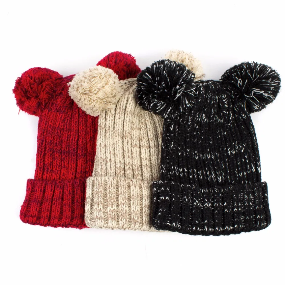 

Geebro New beanies Female Winter Two Pom Poms Knitted Hat for Women Lovely Pompom Ear Beanies Skullies Girl's Cap Bonnet JS245