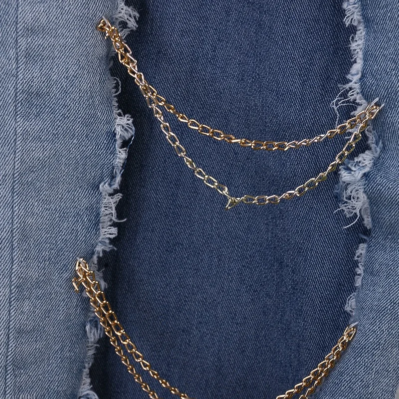 Джинсы с дырками женские модные сексуальные порванные цепочкой | Женская одежда