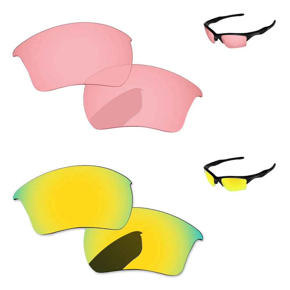 

24K золотистые и кристально-розовые 2 пары сменных линз для полукуртки 2,0 XL Солнцезащитные очки оправа 100% UVA & UVB защита