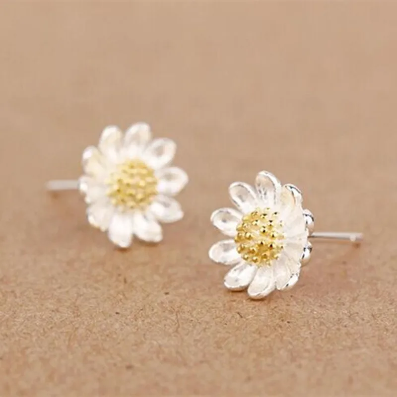 Новые эстетические Красивые 925 стерлингового серебра изысканные модные ювелирные изделия Подсолнух маленькая Маргаритка серьги SE5