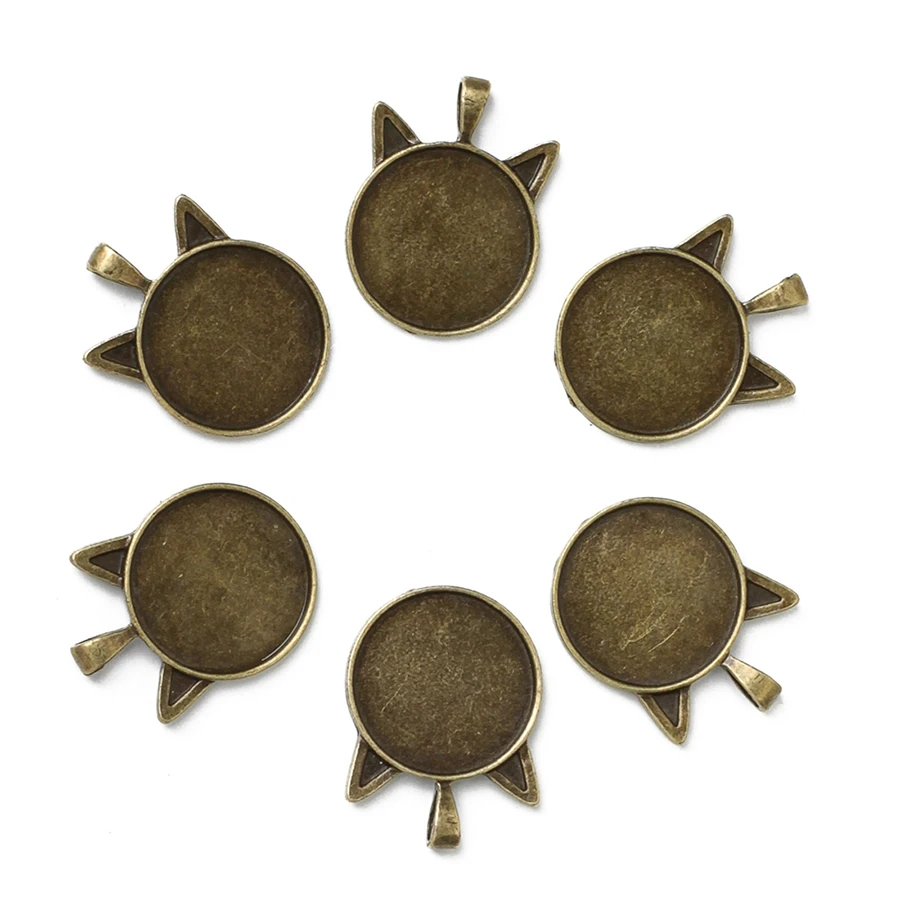 Sauvoo 10pcs/lot Black/Bronze/Silver Color Alloy Blank Pendant Base Cat Eye Shape Tray fit 25mm Glass Cabochon Jewelry Making | Украшения и