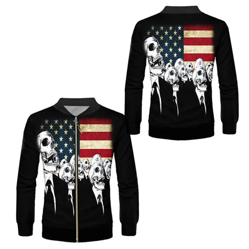 usa flag skulls Хипстерские роскошные цветочные мужские бейсбольные куртки на молнии унисекс уличные хип хоп рэппер Спортивная ветровка бомбер пальто на заказ S-6XL - Цвет: usa flag skulls