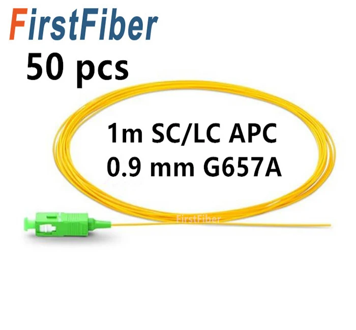 Cable de fibra Pigtail SC APC LC APC, G657A, Simplex 9/125, monomodo, 0,9mm, 2,0mm, chaqueta de PVC, 1m, 50 Uds.