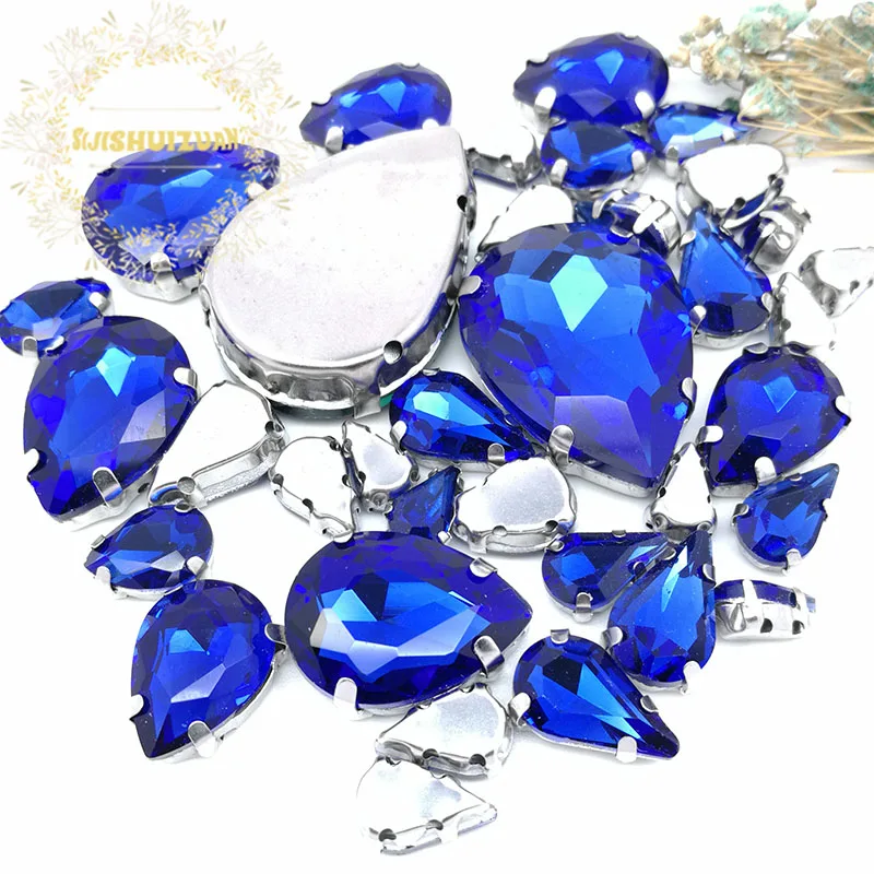 Sapphire blue Смешанные капли воды Размер 21 разных цветов Стекло шитье супер качество плоские стеклянные кристаллы стразы, diy/одежда 35 шт 8 Размер - Цвет: Sapphire blue