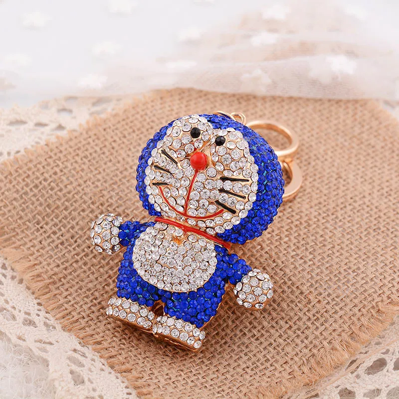 Kawaii doraemon keychain full crystal cartoon keyring lovely rhinestone machine cat key chains woman bag charm drop shipping | Украшения и