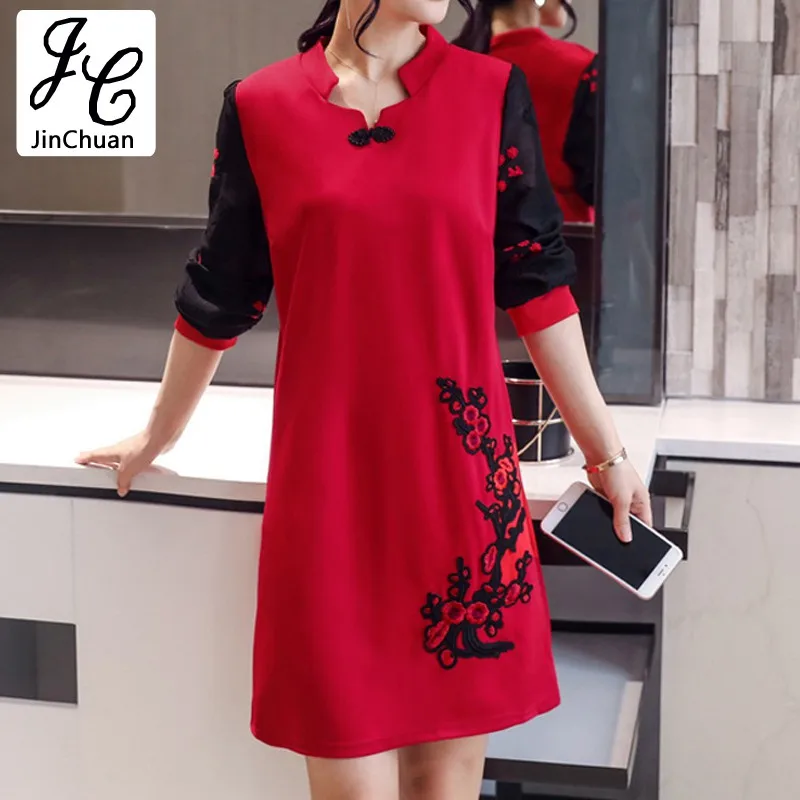 Новое поступление 2017 года осень платье Femme цветочный с вышивкой плюс Размеры Для