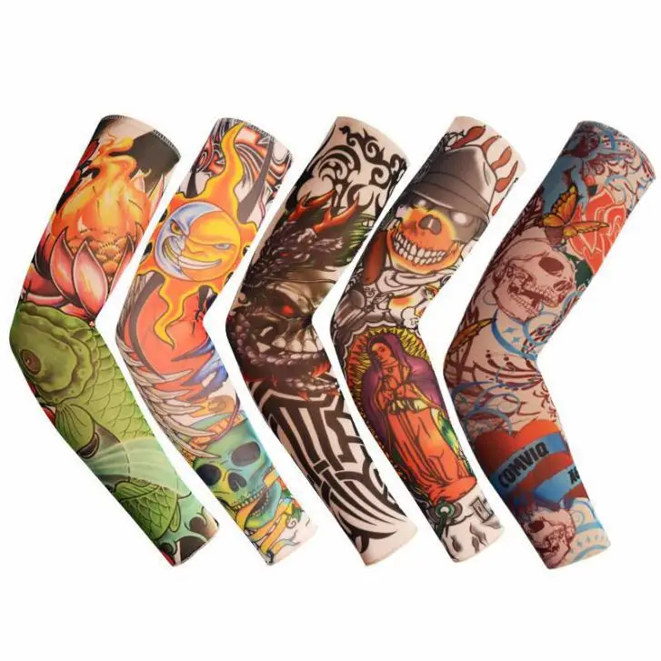 1 шт. человек татуировки гетры модные панк УФ tam Tema Tatuagem Falsa Mangas Aquecedores эластичность