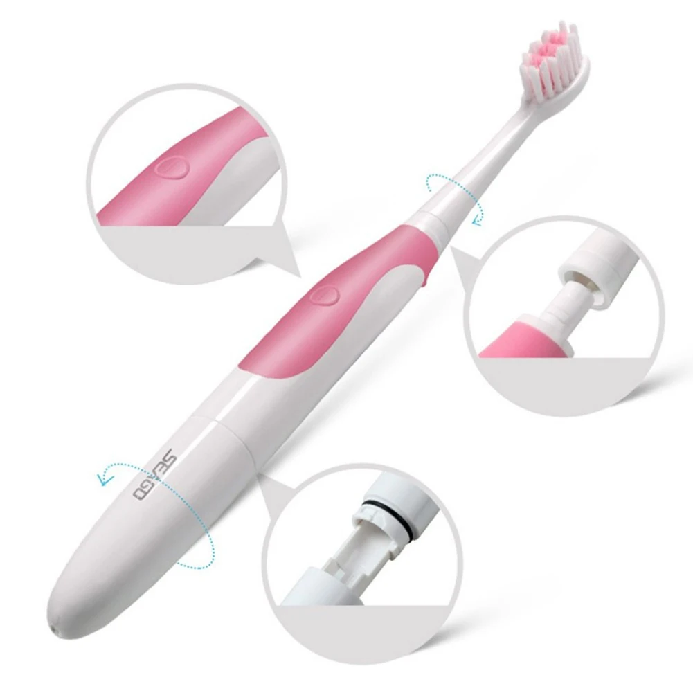 Rotary electric toothbrush adult Teeth whitening tool 3 brush heads IPX7 waterproo Oral cleaning appliance AAA battery 4 color | Бытовая