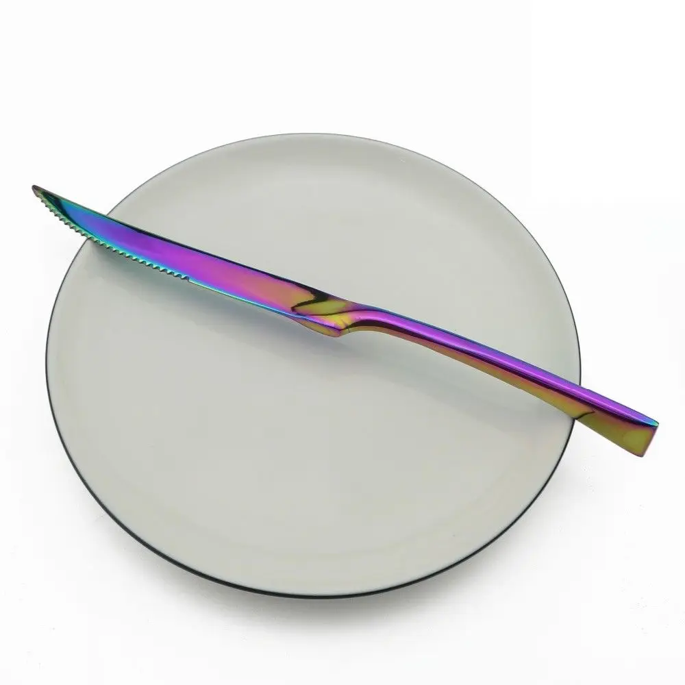 Steak Knife Блестящая Радужная красочная посуда столовый сервиз Десертная Вилка пищевая 304 нержавеющая сталь рождественские столовые приборы набор серебряных изделий Вечерние - Цвет: Steak Knife