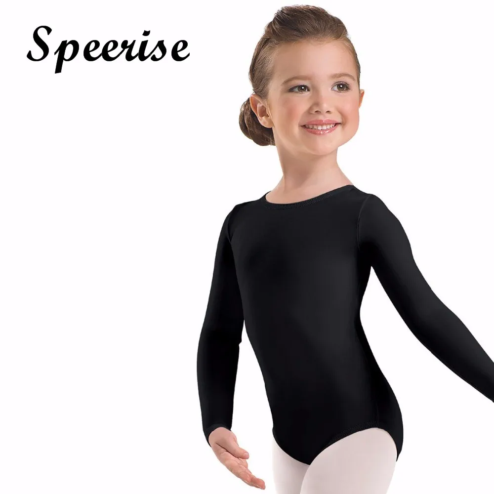 

SPEERISE Girls Spandex Scoop Neck Long Sleeve Leotard Child Black Gymnastics Leotards Ballet Dance Toddler Zipper Bodysuit