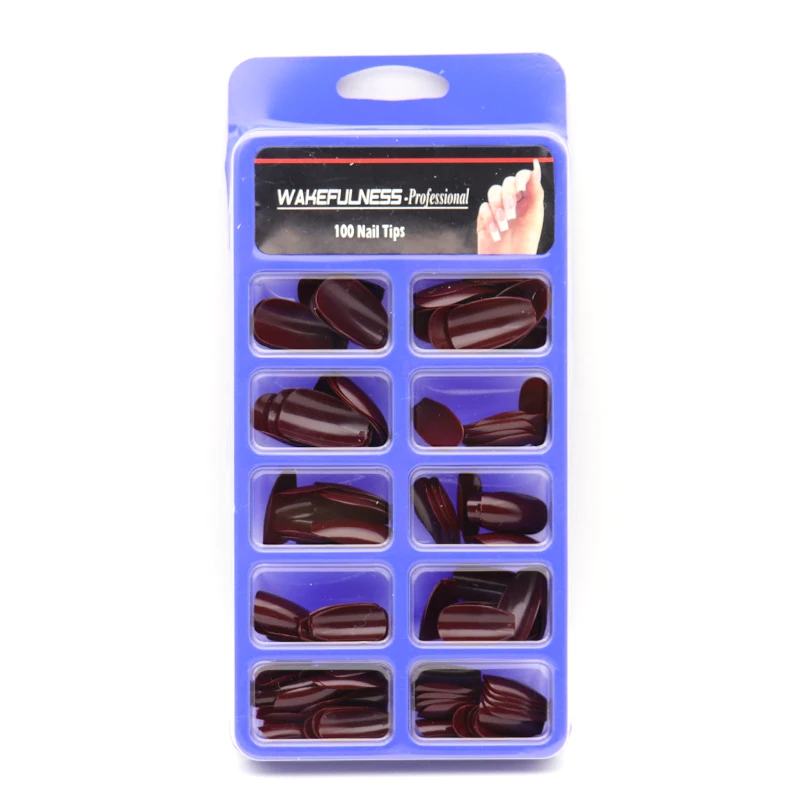 100 шт./кор. гробные накладные ногти бордовые балерины нажимные среднее полное