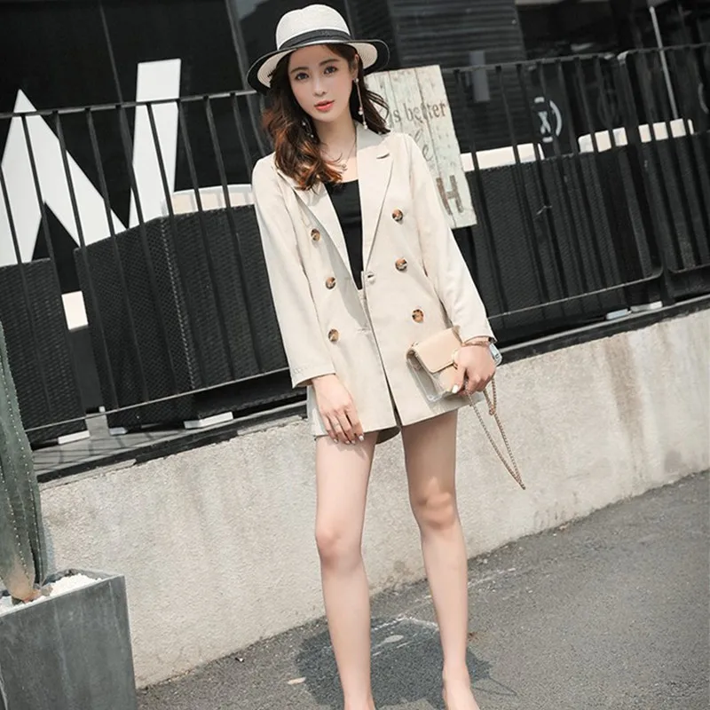 Летний Тонкий хлопковый и льняной повседневный комплект двубортный пиджак шорты