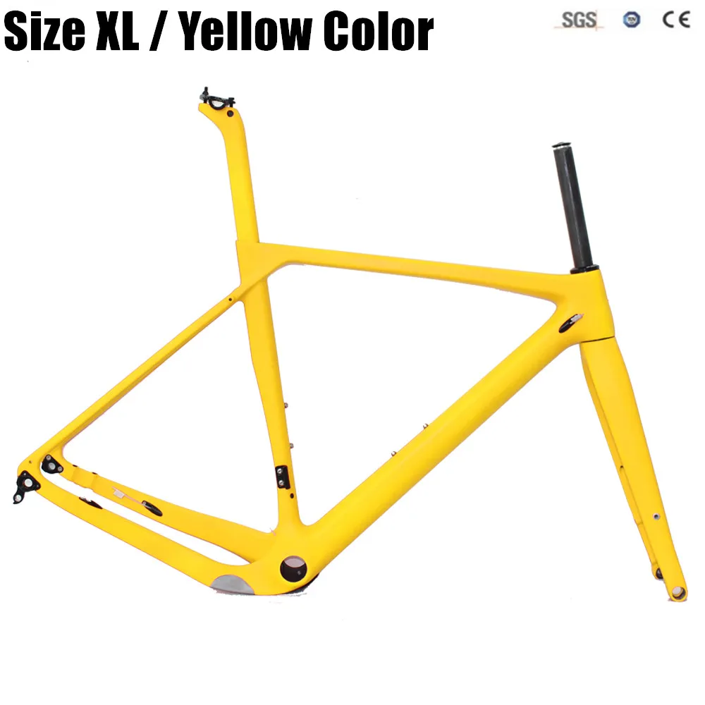 Size XL Yellow Color Новое плоское крепление дисковый тормоз карбоновая гравия велосипедная Рама 700C карбоновая велосипедная Рама, Di2 карбоновая велосипедная Рама через ось 142 мм - Цвет: Size XL Yellow Color