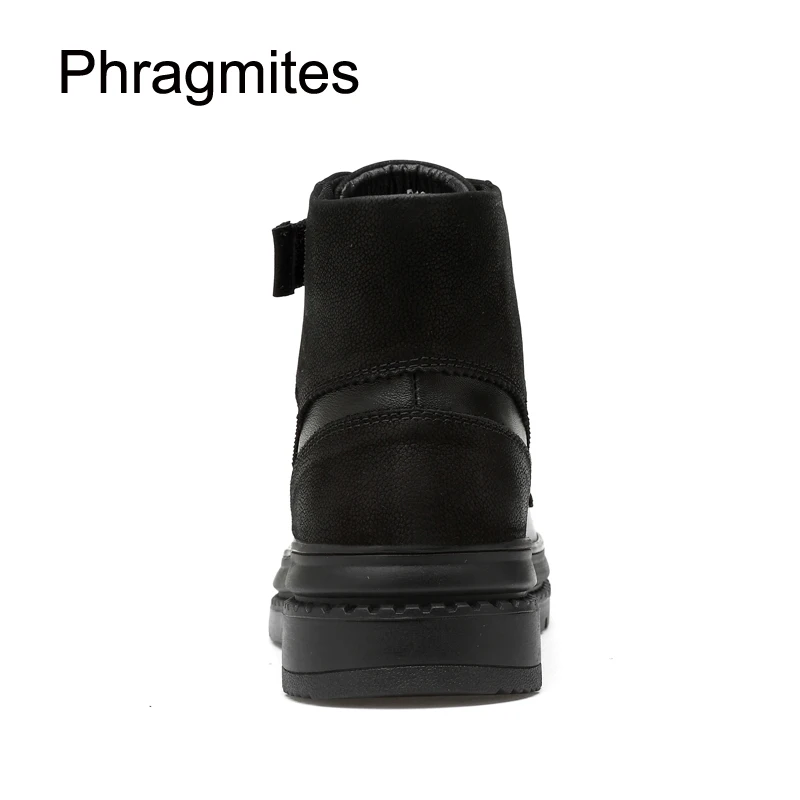 Мужские черные ботильоны из кожи Phragmites зимние плюшевые уличные теплые ботинки