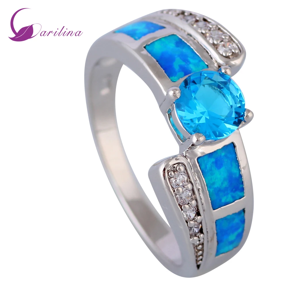 

New 2021 Fashion Opal Rings Blue Fire Opal Ring Stamp Silver Color Ring For Womens Size 5 6 7 8 9 R527