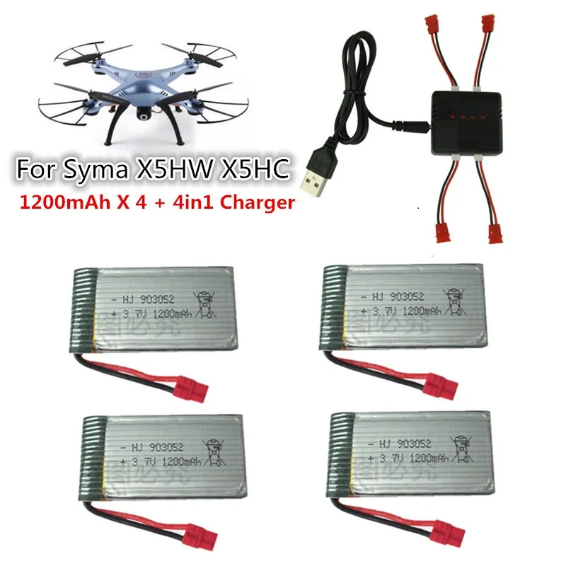Литий-ионный аккумулятор Syma X5HC X5HW 3 7 В 1200 мА · ч с балансировочным зарядным