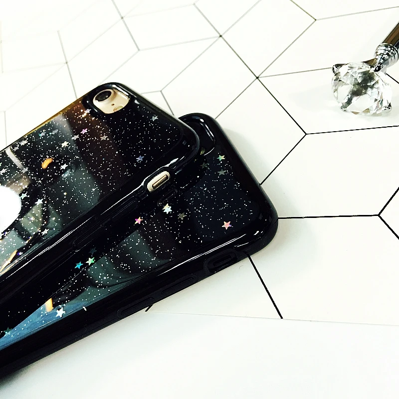 Чехол для iPhone 7 6 6S Plus с блестящим черным низом цветной звездочкой универсальный