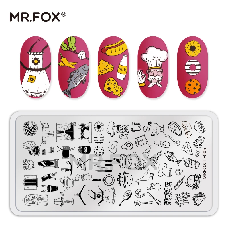 Mr. Fox шаблон для ногтей милый маленький динозавр мультфильм кухня еда изображения
