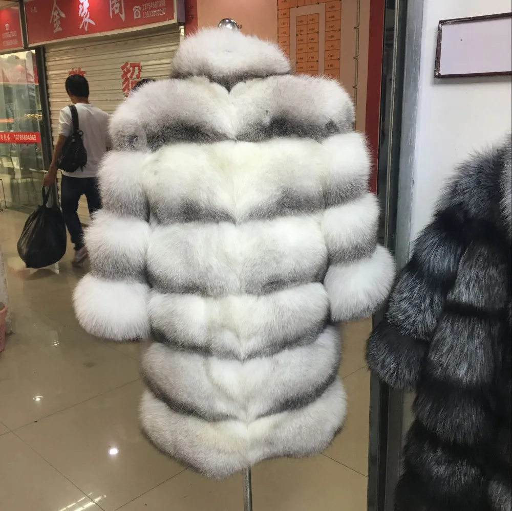 Роскошное натуральное меховое пальто из лисьего меха, Женское зимнее пальто из натурального меха средней длины, теплая Женская куртка с меховым воротником