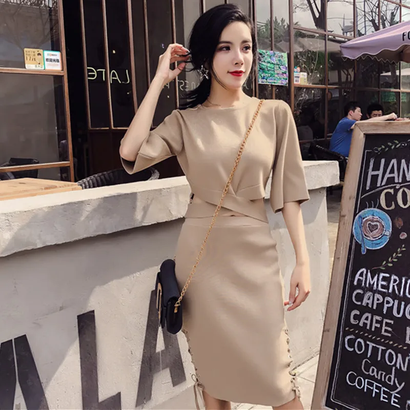 Платье Свитер с коротким рукавом для Женский комплект 2 шт. Повседневное