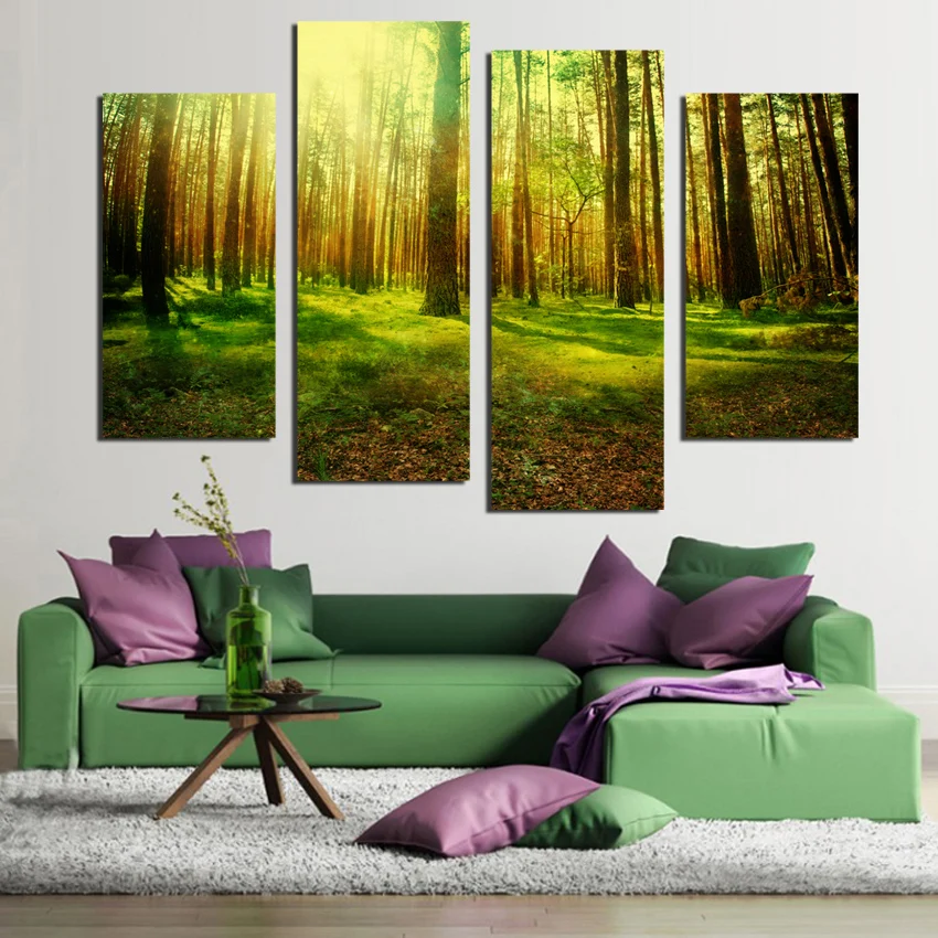 4 панели современная Печать Живопись водопад Настенная картина холст лес пейзаж